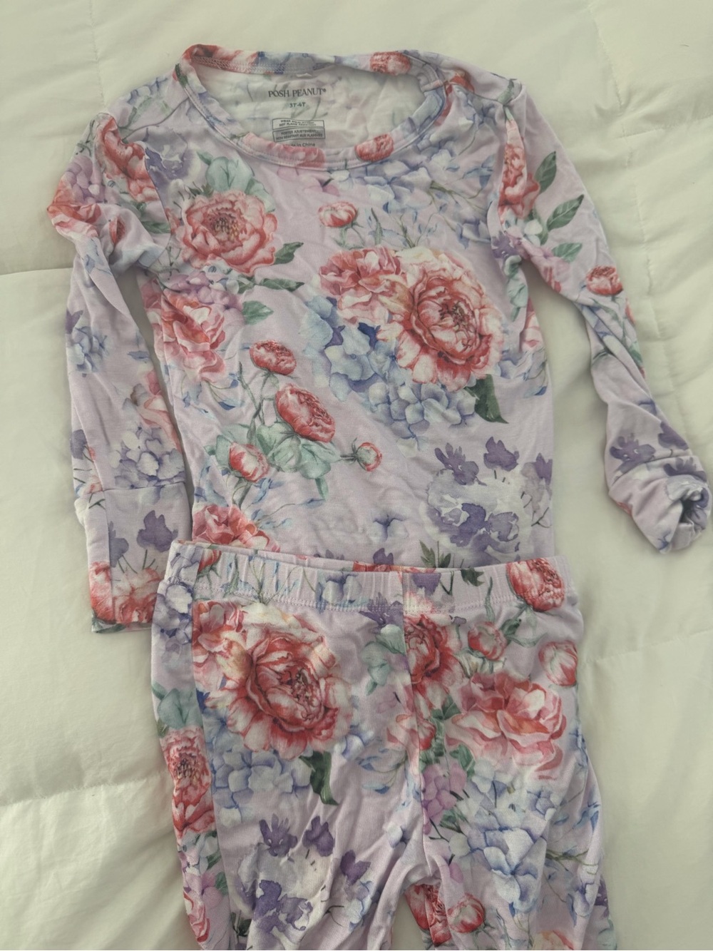 Posh Peanut Lavender Floral Long-Sleeve Pajama Set with Pink Rose Print